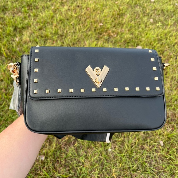 NWT Valentino Orlandi Black Gold Studded Bag With Additional Pouch And 2 Straps - Picture 15 of 15